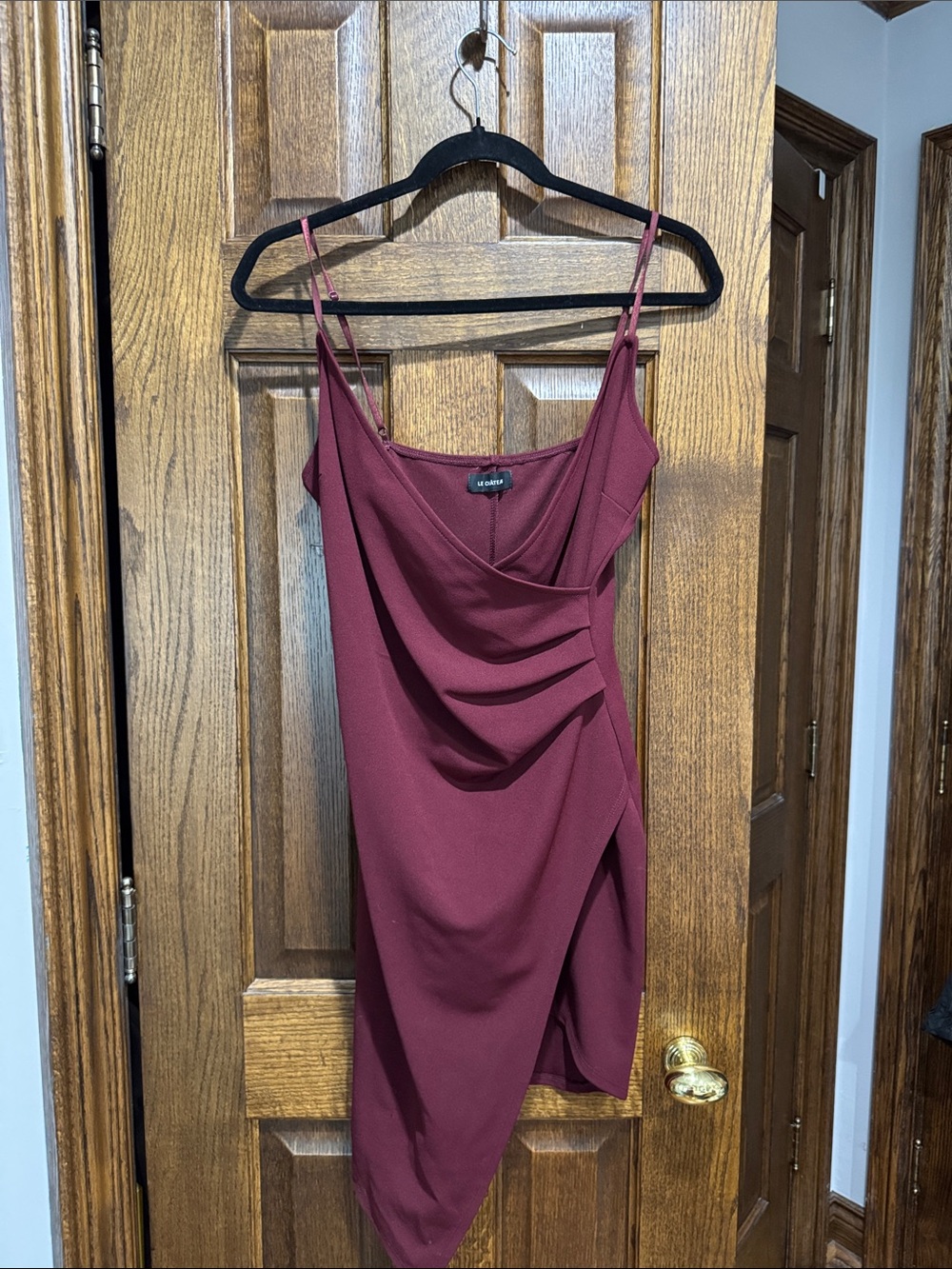le chateau Burgundy Draped Mini Slip Dress